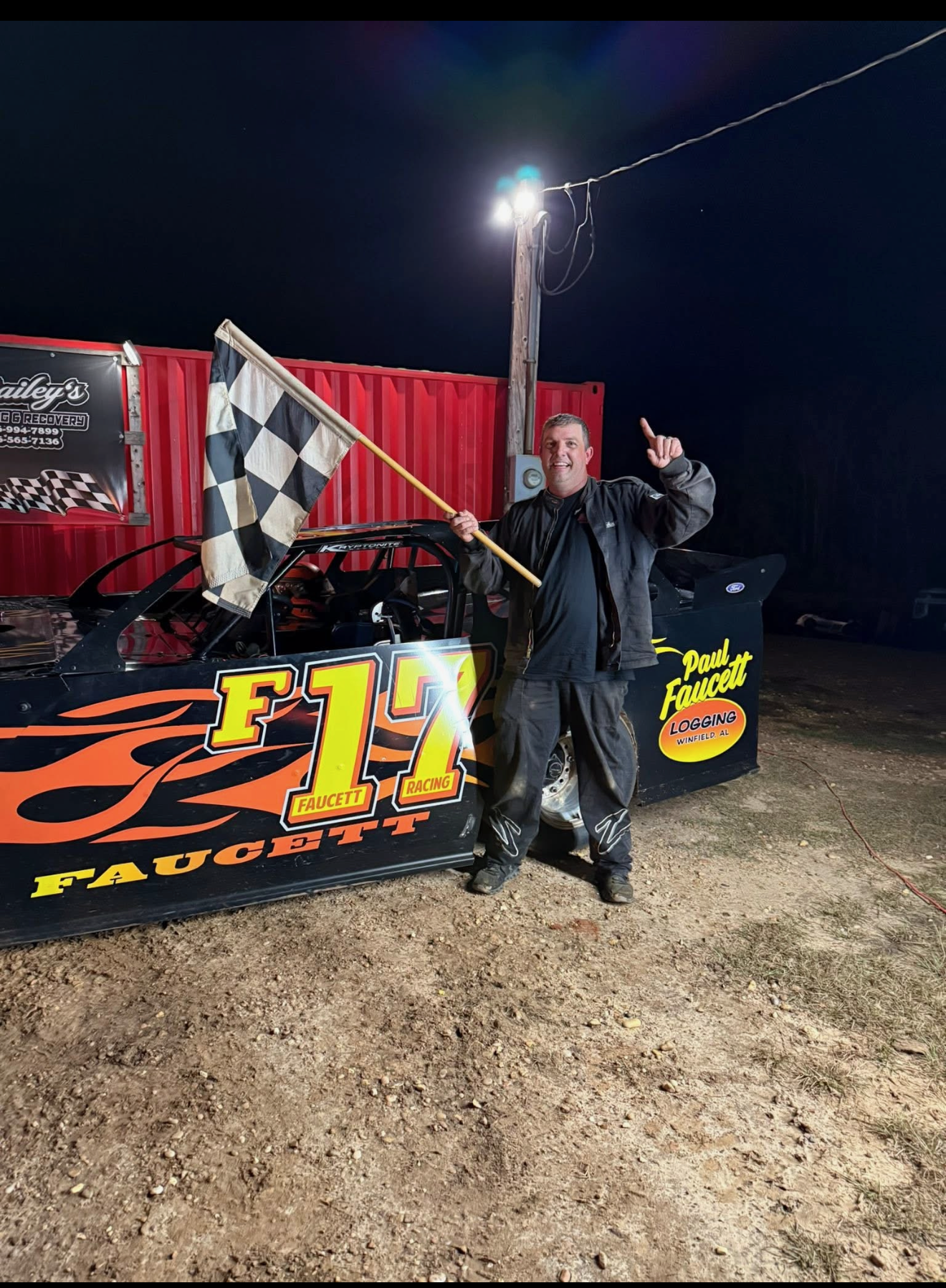 Johnny Faucett with the #17 after a win